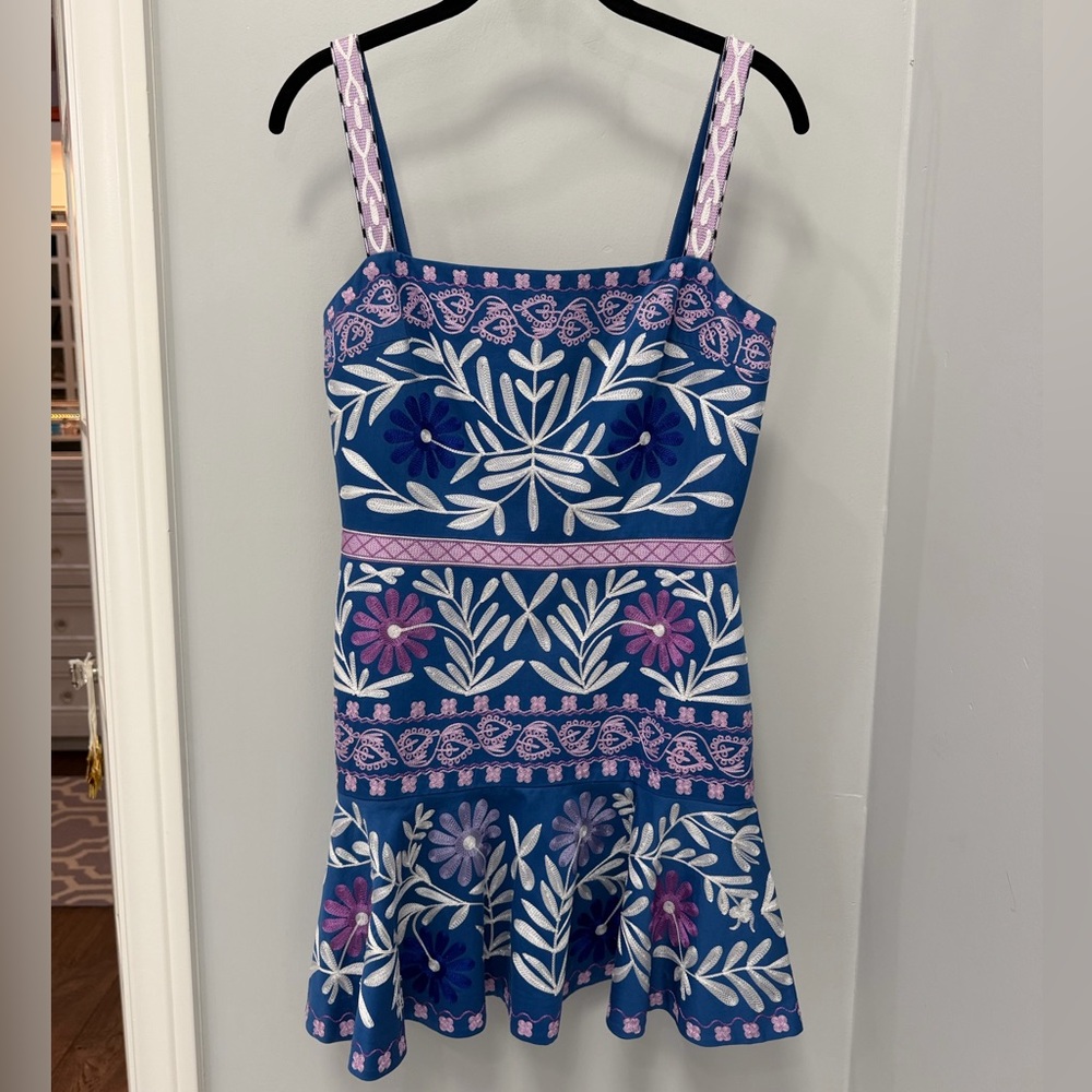 Alexis Venise Blue and Purple Floral Embroidered Mini Dress
